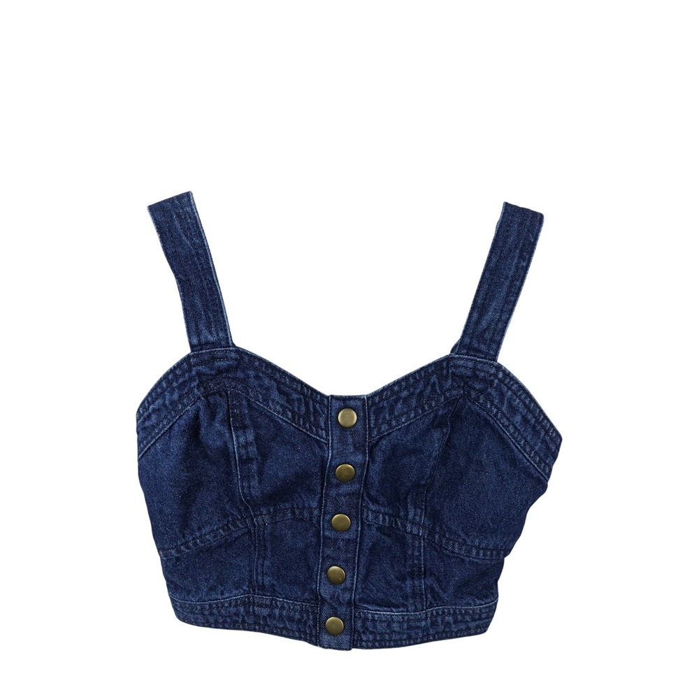 Lone Star Womens Dark Wash Denim Button Front Smocked Bustier Crop Top Small